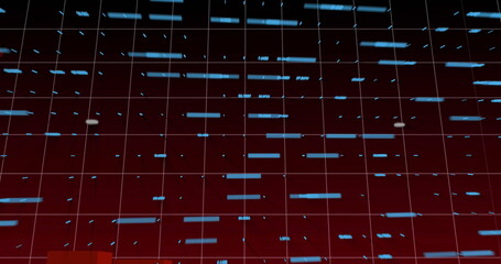 Wall Mural - Displaying 3D grid forming cubes in red backdrop, with blue bars, cyan blocks, numeric labels