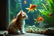 © Dx - Kitten Watching Goldfish in Aquarium Curious Feline