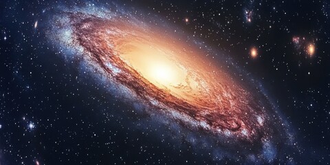 Wall Mural - A spectacular spiral galaxy, vibrant with hues of orange and blue, dominates the vastness of space.