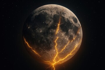 Wall Mural - cracked moon glowing with light.