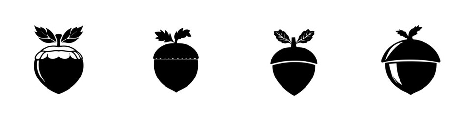 Wall Mural - Black-and-white vector illustration of minimalist fruit and nut shapes in simple silhouette style