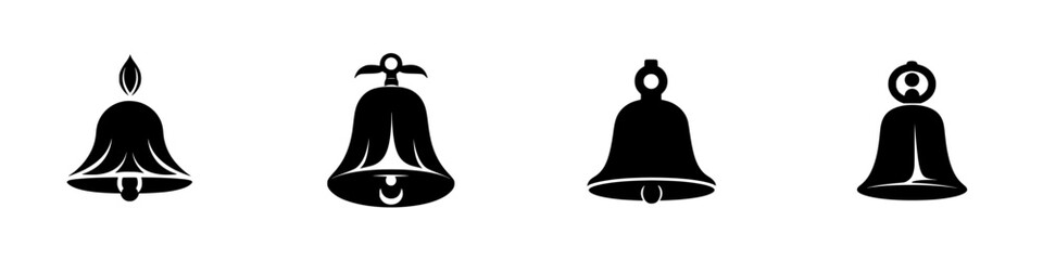 Wall Mural - Unique minimalist black-and-white vector illustrations of various bell designs showcasing simplicity and elegance