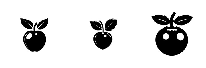 Wall Mural - Minimalist black-and-white vector illustrations of fruits featuring apples and tomatoes with simple silhouettes