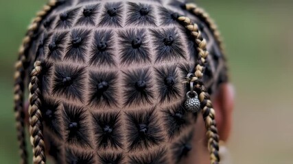 Close-up of intricate braided hairstyle