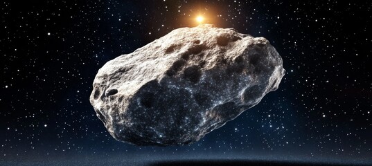 Wall Mural - breathtaking view of a massive asteroid illuminated by a distant star in the vastness of space