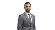 © Artem - Professional man in a gray suit poses confidently against a white background during a formal portrait session
