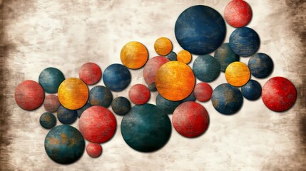 Wall Mural - abstract arrangement of colorful spheres with grunge texture in a dynamic artistic composition