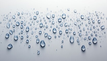 Wall Mural - water droplets on white surface, minimalist aesthetic, ideal for nature themes and design projects