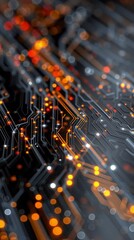 Abstract neon data streams flowing on a futuristic circuit board.