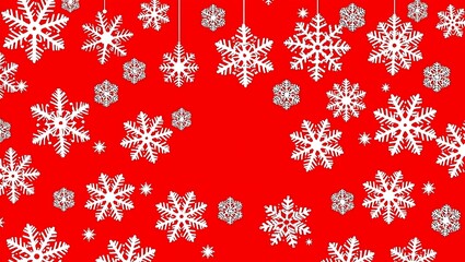 Wall Mural - Festive white seamless snowflake border isolated on red background, Vector illustration, merry xmas snow flake header,Christmas design for postcard or greeting card. banner, wallpaper or backdrop