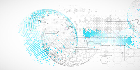 Wall Mural - Science and technology background using hexagon and sphere shapes. Vector.