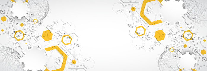 Wall Mural - science and technology background using hexagon and sphere shapes. vector.
