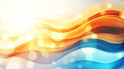 Abstract background with flowing orange and blue waves and bright light effects creating warm and dynamic atmosphere with glowing bokeh and smooth curves