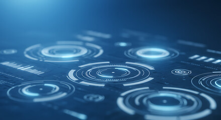 Futuristic user interface design featuring a glowing blue holographic heads-up display with circular data visualization