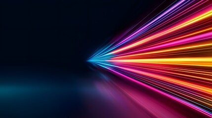 Wall Mural - the image displays abstract blue, pink, red, and orange light streaks emanating from a singular poin