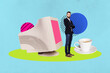 © deagreez - Image zine trend photo collage of happy businesswoman businessman stand pc monitor coffee cup pause bliss cappucino work