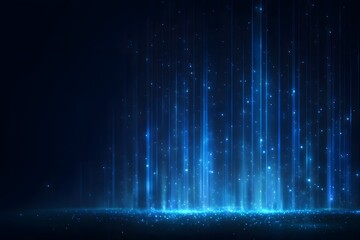 Wall Mural - Abstract background with blue glowing light rays and stars on a dark background. Big data technology, internet connection concept.