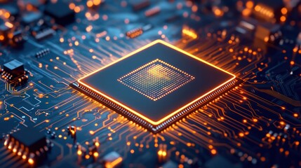 Wall Mural - A close-up rendering of a central processing unit (CPU) on a circuit board