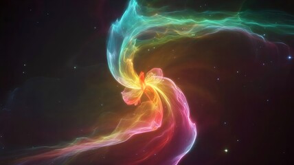 swirling nebula of turquoise and crimson light forming flower-like shape – great for astronomy theme