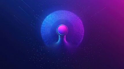 Wall Mural - Abstract illustration of a glowing orb with emanating lines, a central button against a gradient backdrop