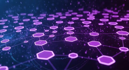 Abstract Network of Glowing Hexagons and Lines in a Dark Blue an