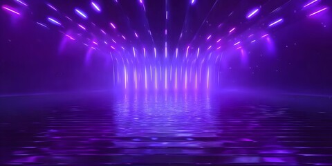 Wall Mural - 3D render, abstract background with purple and blue glowing light rays in the dark room. Digital wallpaper for video production, animation, or motion design. Shiny tunnel effect. Abstract futuristic c