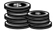 © shafiq - Two stacks of coins with dollar signs in black and white illustration are displayed here clearly created with generated ai