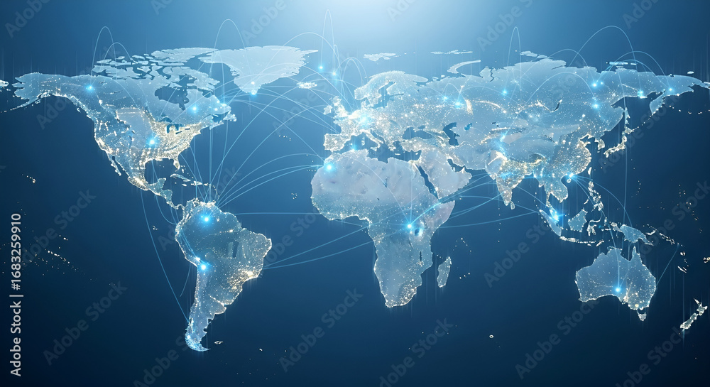 Global network connections on world map Stock Illustration | Adobe Stock
