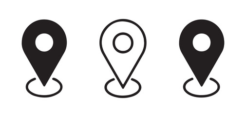 Set of Three Map Marker Icons in Black and White for Navigation and Maps