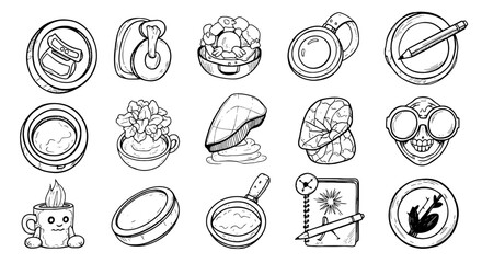 Doodle icon sketch brush object line set. Hand drawn sketch doodle element line drawing. Crayon texture scribble object, vector illustration
