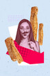 © deagreez - Composite sketch design artwork 3D photo collage of young lady hand hold mask mustache bread nutrition cook culinary kitchen restaurant