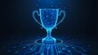 © Zee - Futuristic glowing digital trophy cup in blue technology background