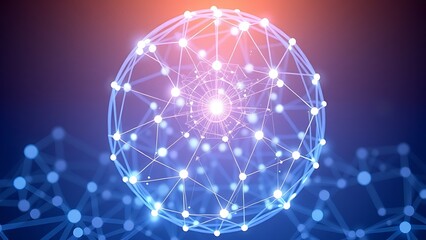 Abstract blue and white glowing sphere with futuristic network connections, symbolizing advanced technology.