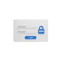 Login screen with username, password, and login button isolated on transparent background