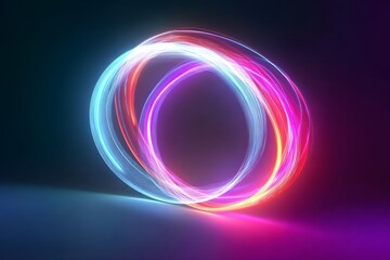 Wall Mural -  Abstract background with neon glowing lines forming the shape of two intertwined rings, creating an atmosphere of light and energy. 