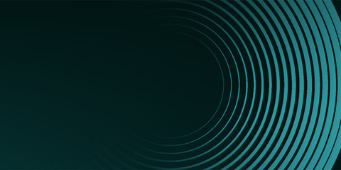 Wall Mural - Abstract geometric lines glowing on a dark green background. Futuristic technology concept with modern sparkling green circular lines.