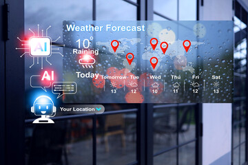 Wall Mural - Weather forecast concept with AI assistant prediction, weather warnings from around the world