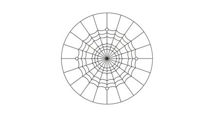 Geometric spiderweb design, circular, symmetrical, intricate lines, black and white.
