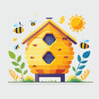 © emkos - Colorful Beehive Illustration With Bees And Sun