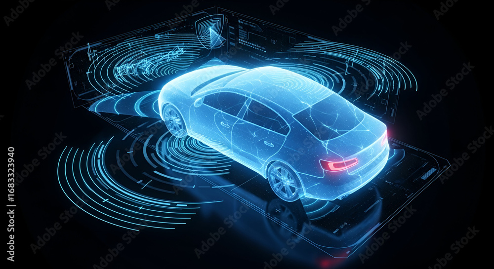 Auto Advanced Sensor Advanced automotive technology showcasing autonomous driving with ...