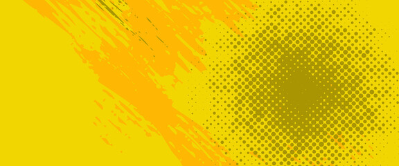 Wall Mural - Dots halftone yellow color pattern gradient grunge texture background. Dots pop art comics sport style vector illustration