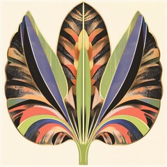Wall Mural - A symmetrical banana leaf art illustration pattern.