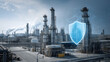 © Bagas - Industrial facilities are protected by a digital shield, symbolizing the protection of critical infrastructure and national security.