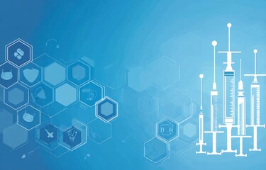 Wall Mural - A blue background with a white image of a syringe. Star concept.