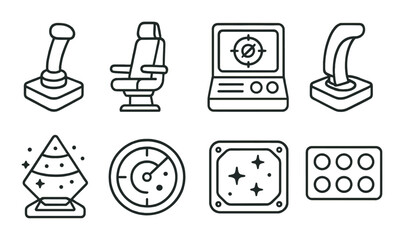 Outline icons of spacecraft controls and navigation equipment