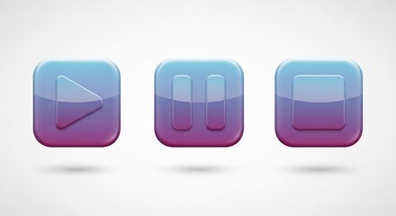 Media Control Icons: A trio of sleek, gradient-filled media control icons, embodying play, pause, and stop functionalities in a minimalist and visually appealing design.
