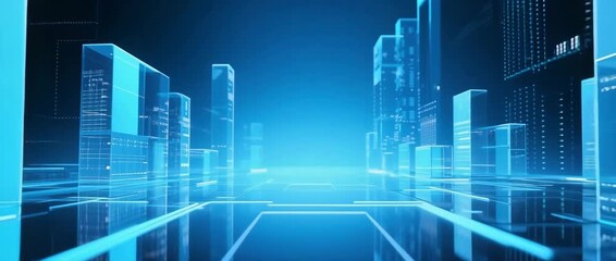 An abstract blue background with lines and binary code that looks like a futuristic data stream