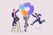 © 365 days studio - A business team works together to build a large pie chart. A vector illustration for teamwork, data analysis, business strategy, and achieving success or company growth.