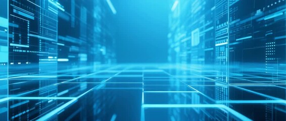 Abstract blue binary code technology background with digital data pattern