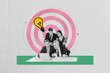 © deagreez - Image trendy art banner collage of happy business partners girls guys sit office workplace laptop target development aim progress